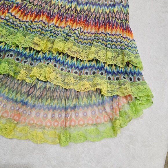 Lapis Boho Rainbow Halter Dress | Lace Hem Hi-Low Festival Vibes S - Picture 10 of 12